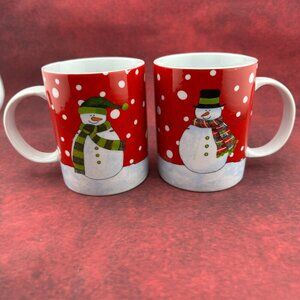 BIA CORDON BLEU CHRISTMAS SNOWMAN MUG COFFEE CUP 11 oz SET of 2